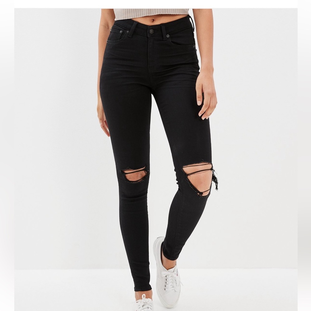 AE Next Level Ripped High V-Rise Jegging Black Size 0 Long Women’s Jeans
